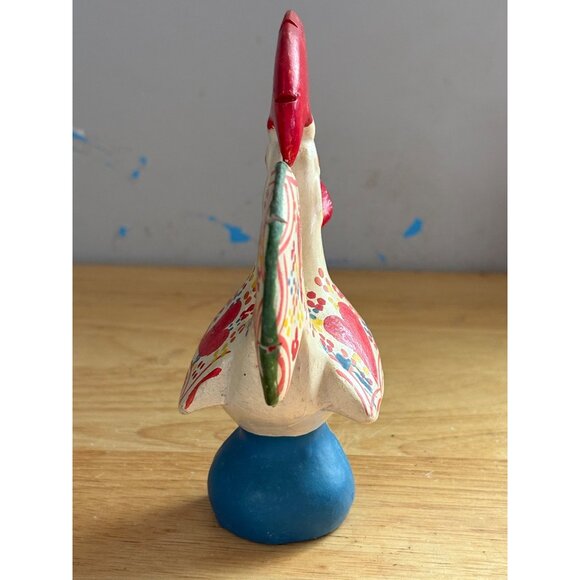 Hand-Painted Folk Art Good Luck Vintage Rooster Figurine Portugal Heart Floral - Picture 2 of 4